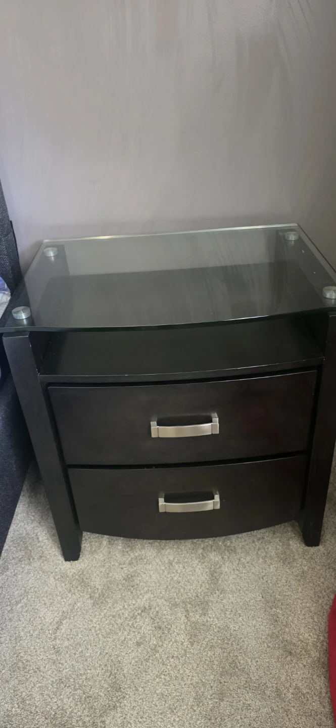2 Black 2-Drawer Nightstand with Glass Top - photo 4