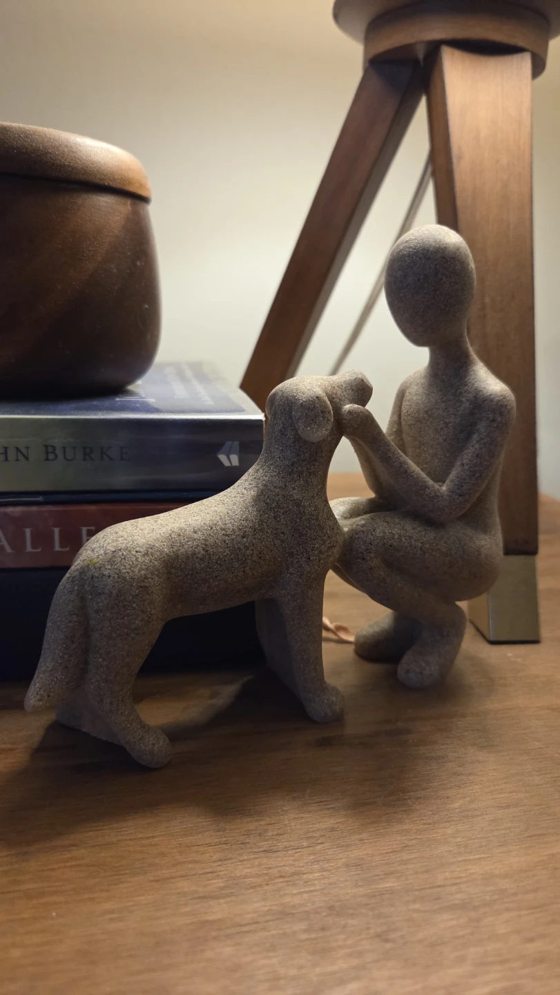 Friends 4ever – Human & Dog Sandstone Statue *new