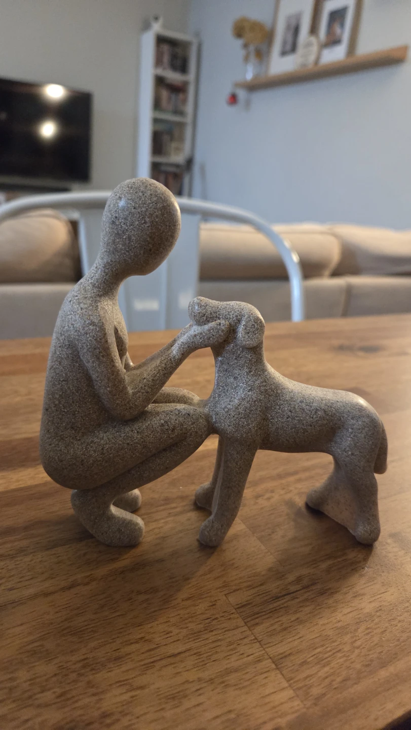 Friends 4ever – Human & Dog Sandstone Statue *new - photo 4