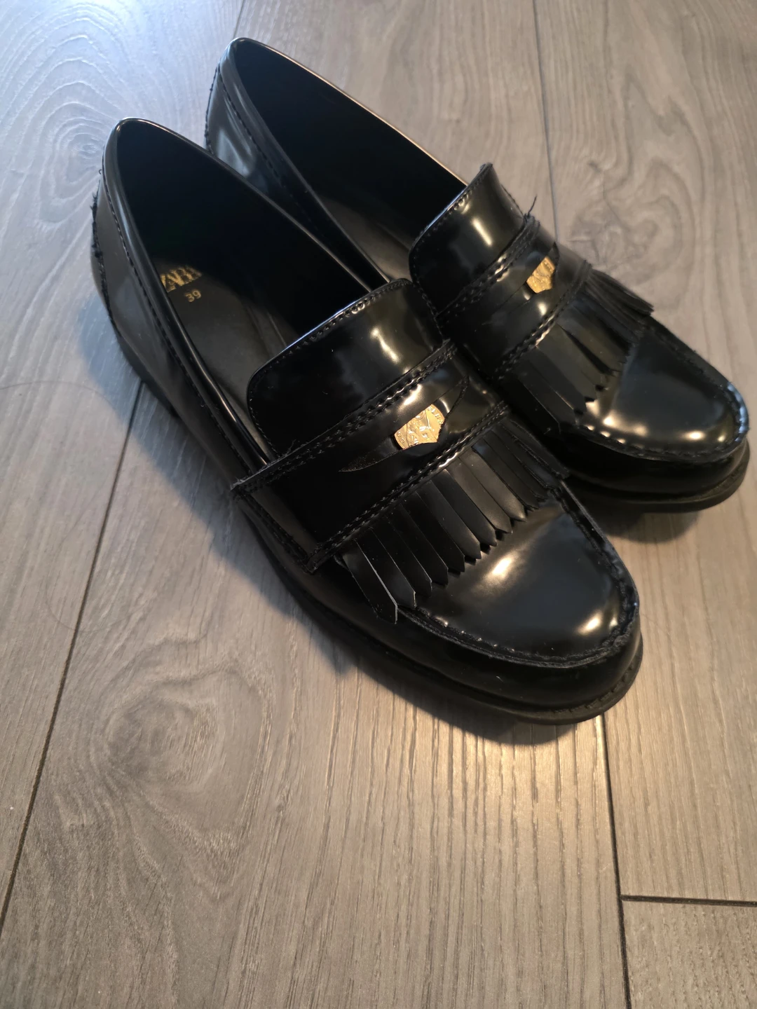 ZARA Black Patent Leather Loafers - Size 39 - photo 3