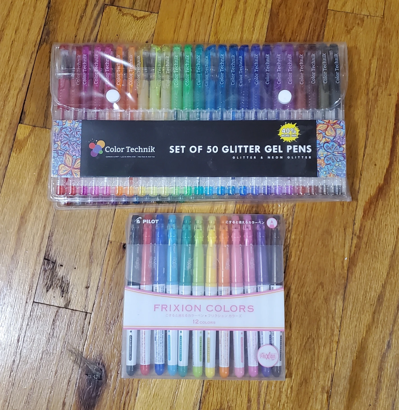 Color Technik Set of 50 Glitter Gel Pens & Pilot Frixion Colors