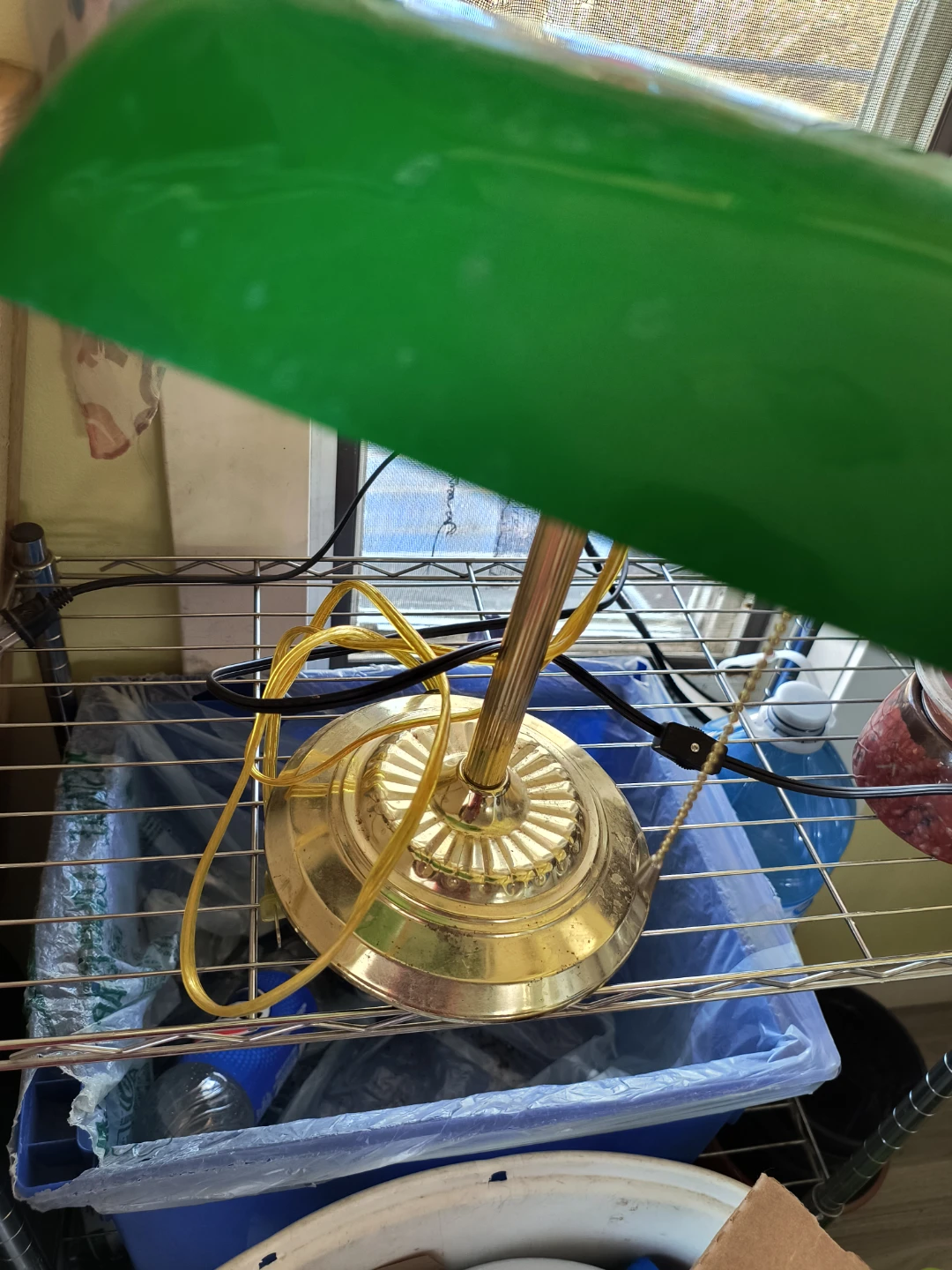 Green Bankers Lamp with Gold Base