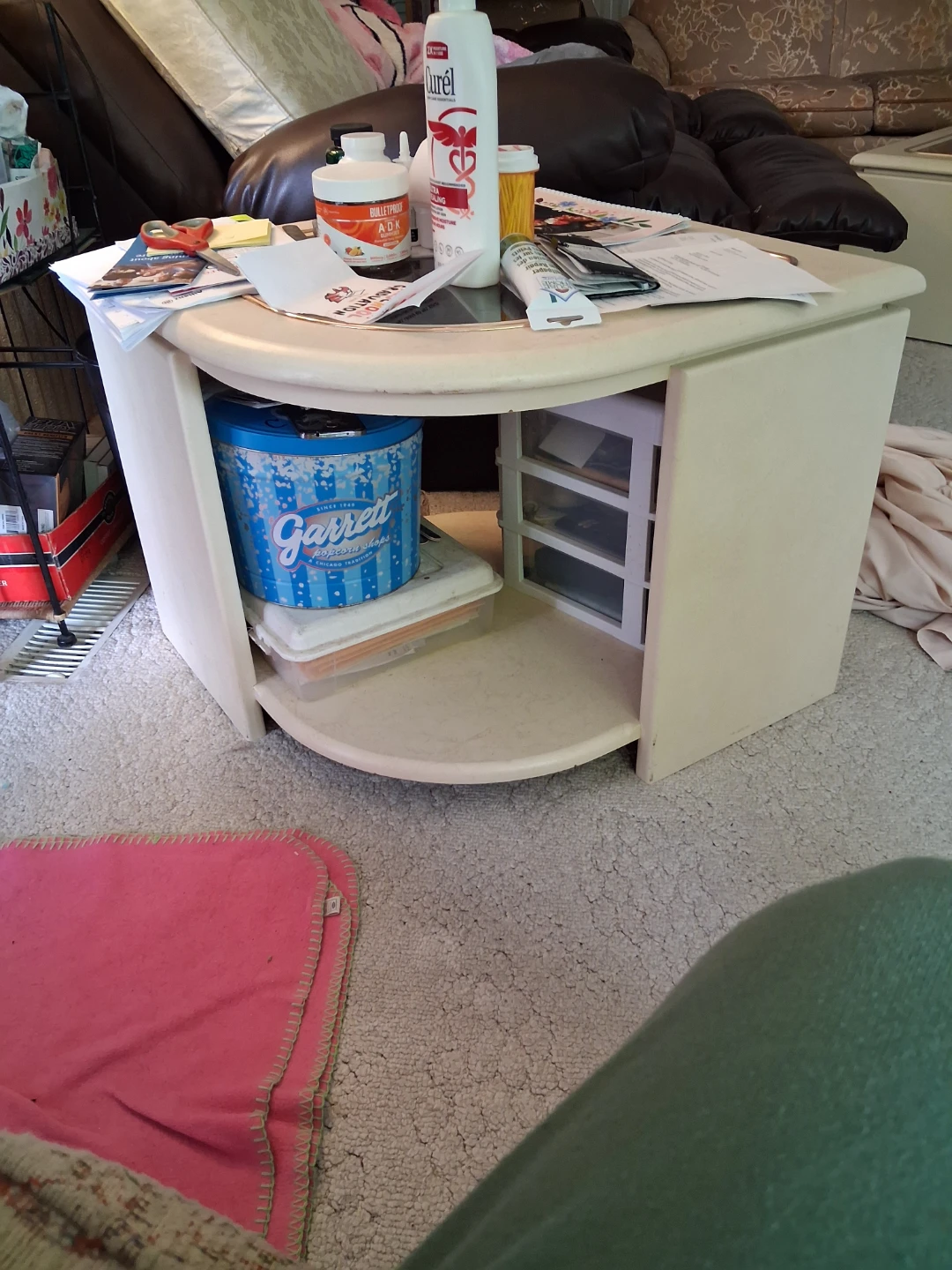 2 Cream Curved End Table with Storage Shelf