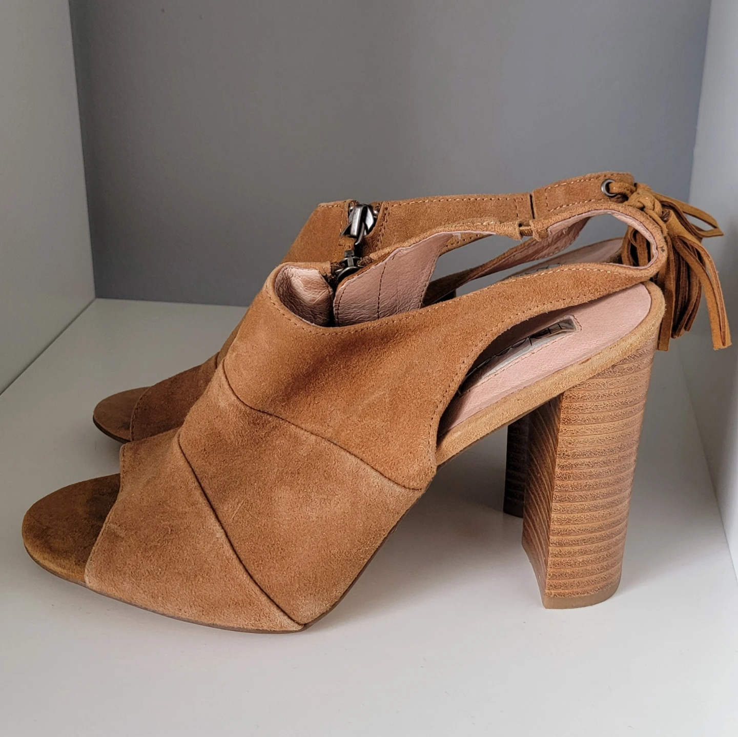 Halogen Suede Tassel Block Heel Sandals