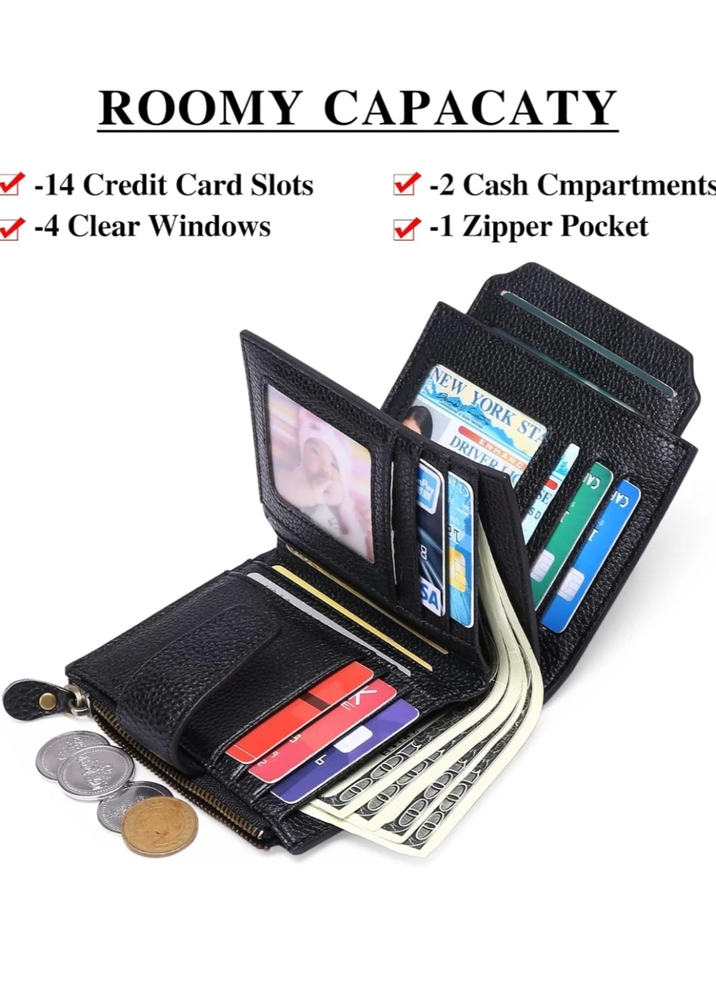 NEW Leather Wallet Bifold Compact RFID Blocking Purse - photo 2