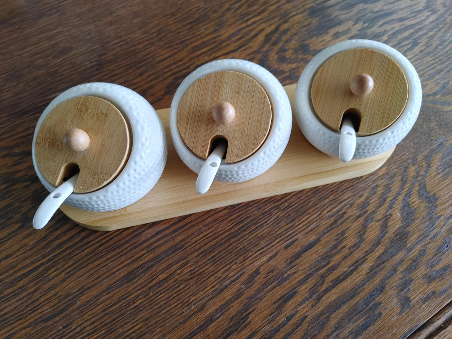White Ceramic Canister Set with Bamboo Lids - photo 5
