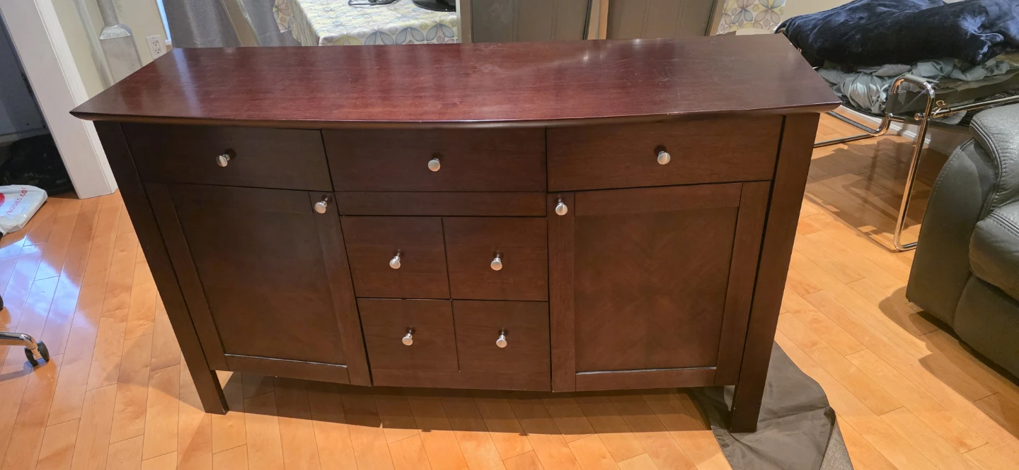 Dark Wood Buffet/Sideboard with Drawers and Cabinet Doors - photo 2