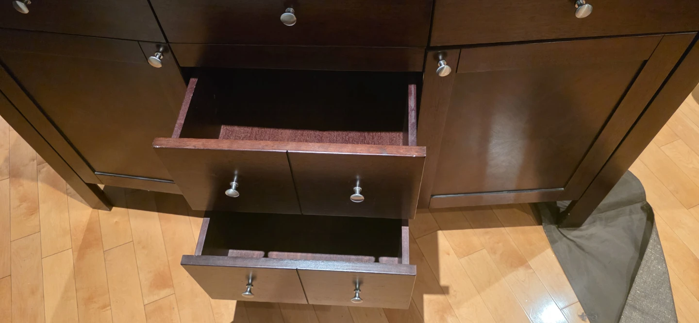 Dark Wood Buffet/Sideboard with Drawers and Cabinet Doors - photo 4