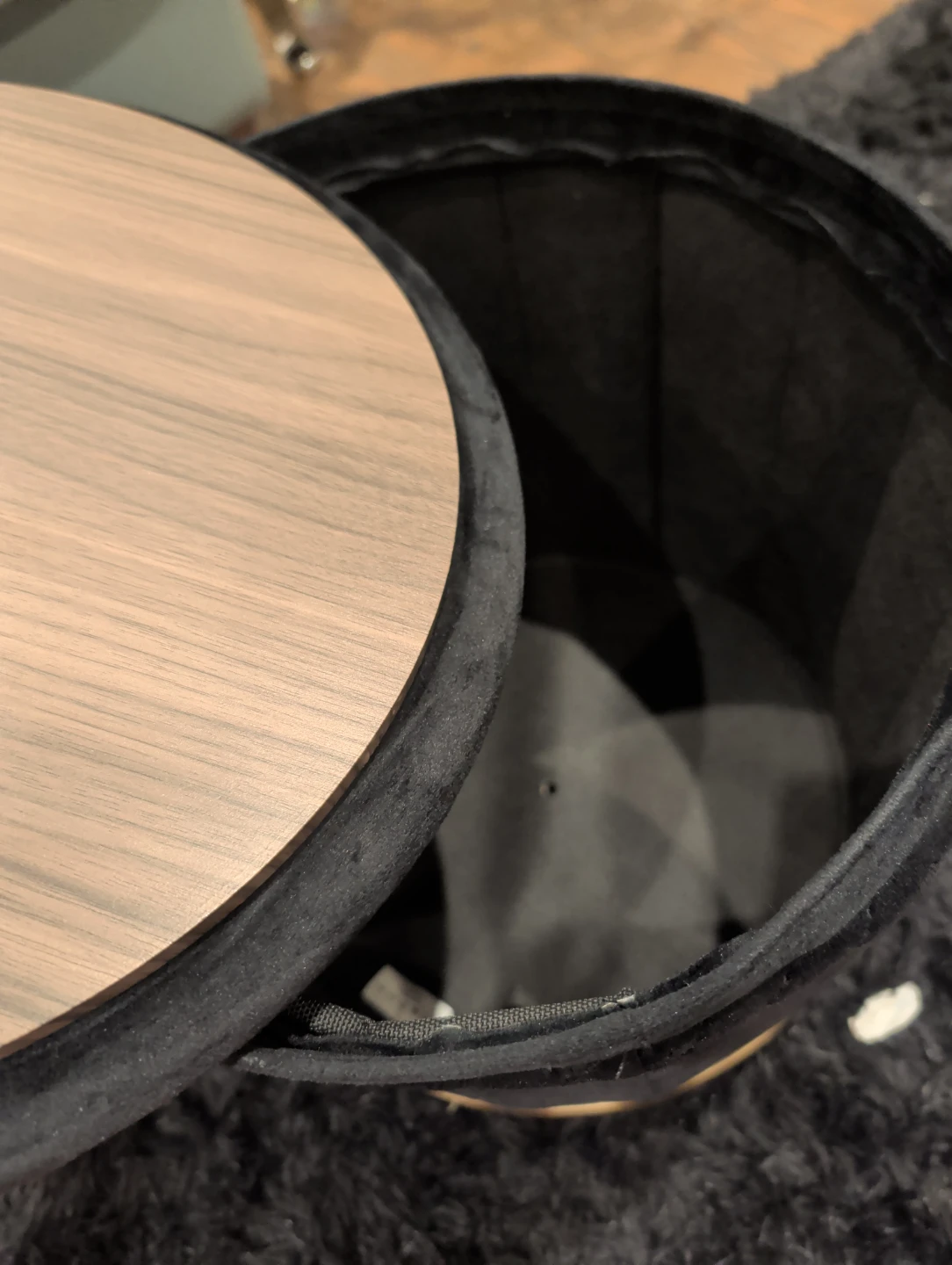 Black Velvet Storage Ottoman with Wood Lid - photo 5