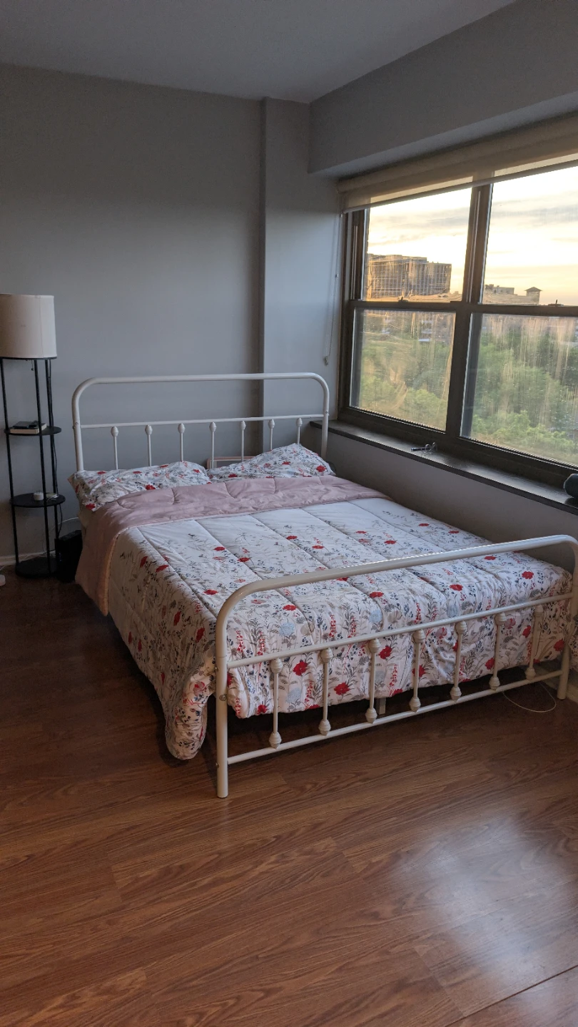 White Metal Bed Frame and Mattress - Queen size