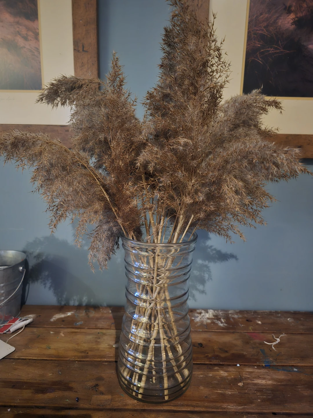Glass Vase with Dried Pampas Grass