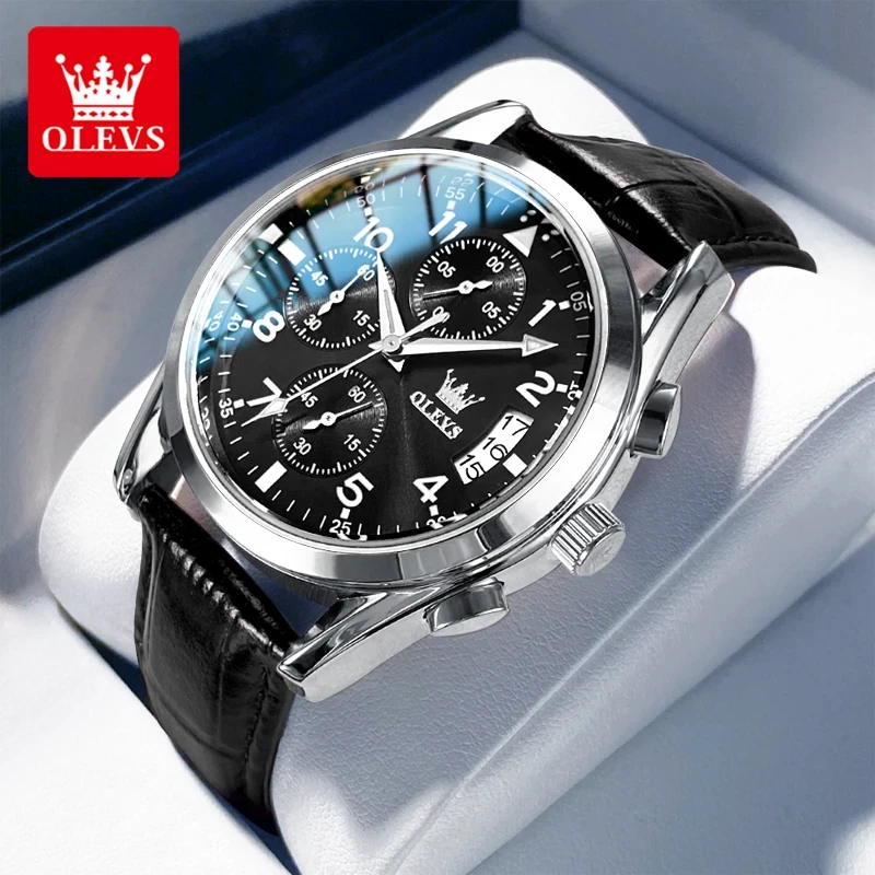 OLEVS Men's Chronograph Watch with Leather Strap