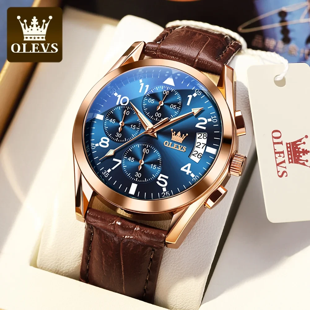 OLEVS Men's Chronograph Watch with Leather Strap - photo 3