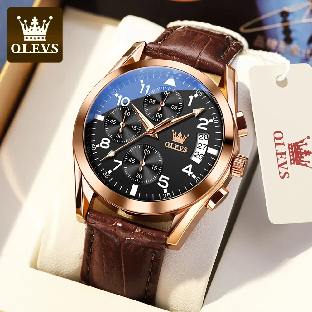 OLEVS Men's Chronograph Watch with Leather Strap - photo 4