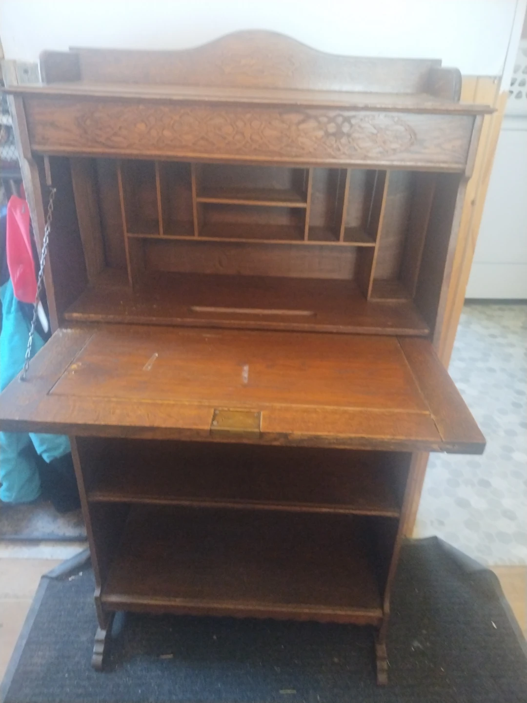 Vintage Oak Secretary Desk with Shelving - photo 2