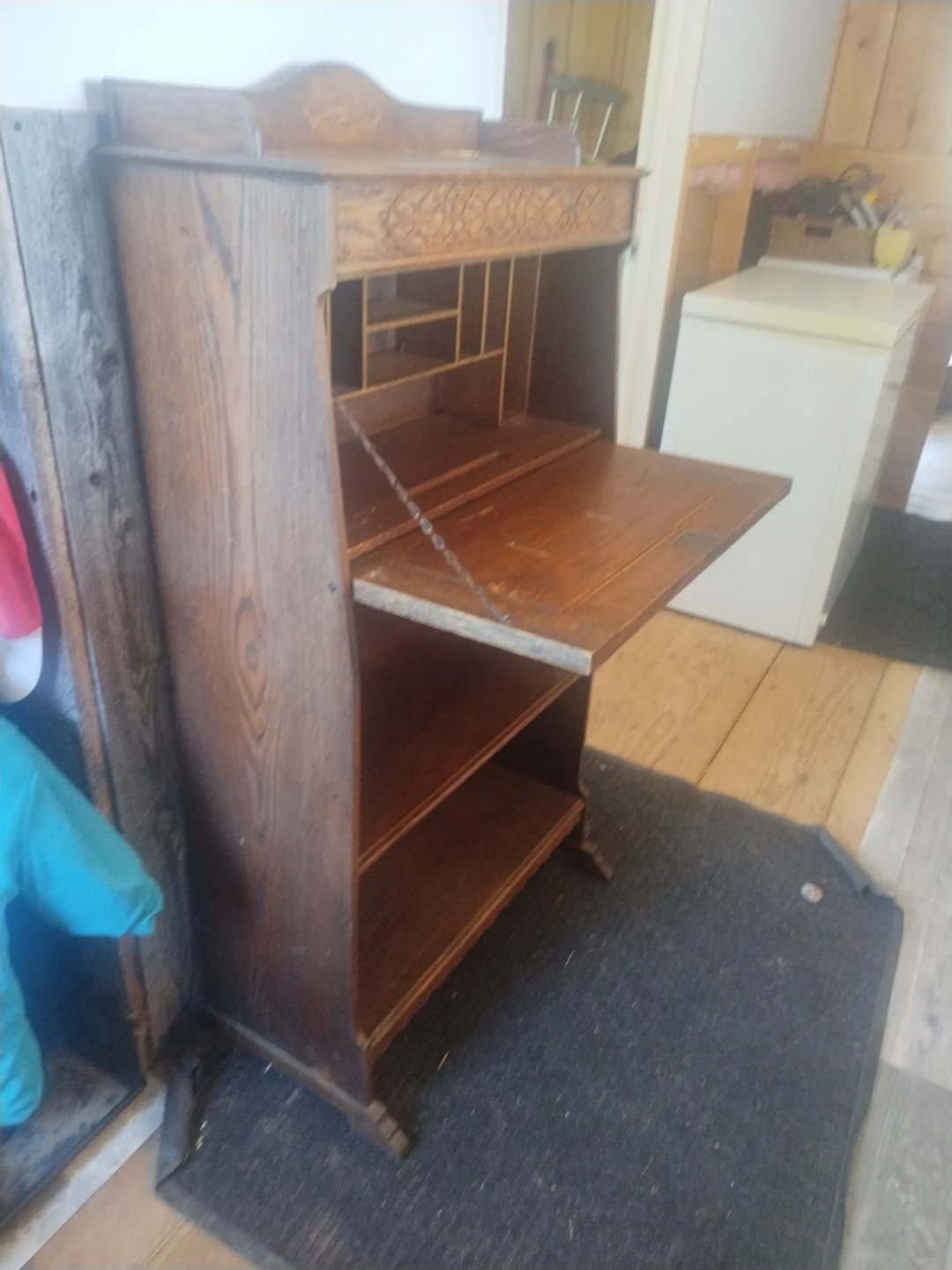 Vintage Oak Secretary Desk with Shelving - photo 3