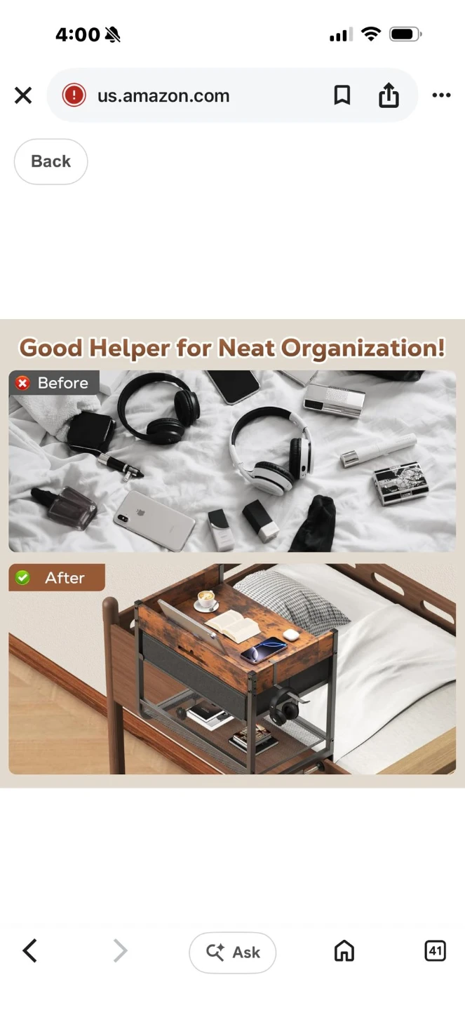 Bedside Shelf with Drawer and Hook - photo 2