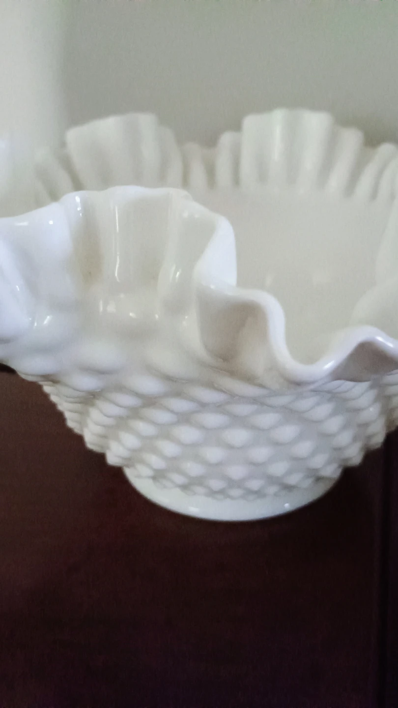 Vintage White Hobnail Milk Glass Bowl with Ruffled Edge - photo 2