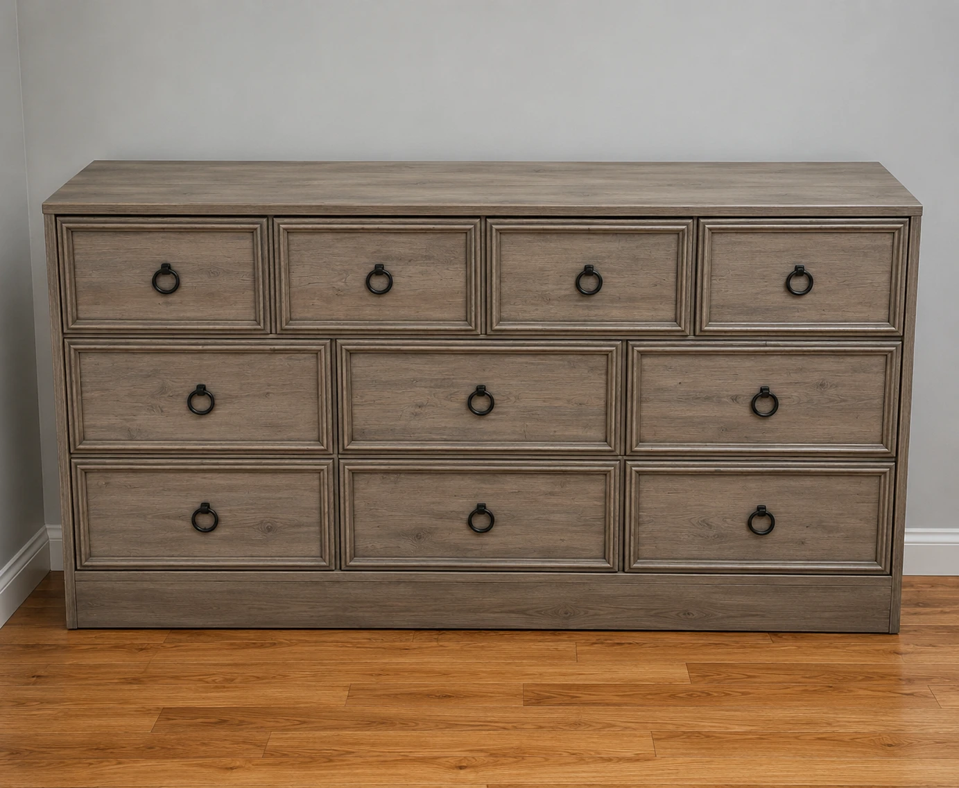 # 10-Drawer Dresser, Gray/Driftwood Finish