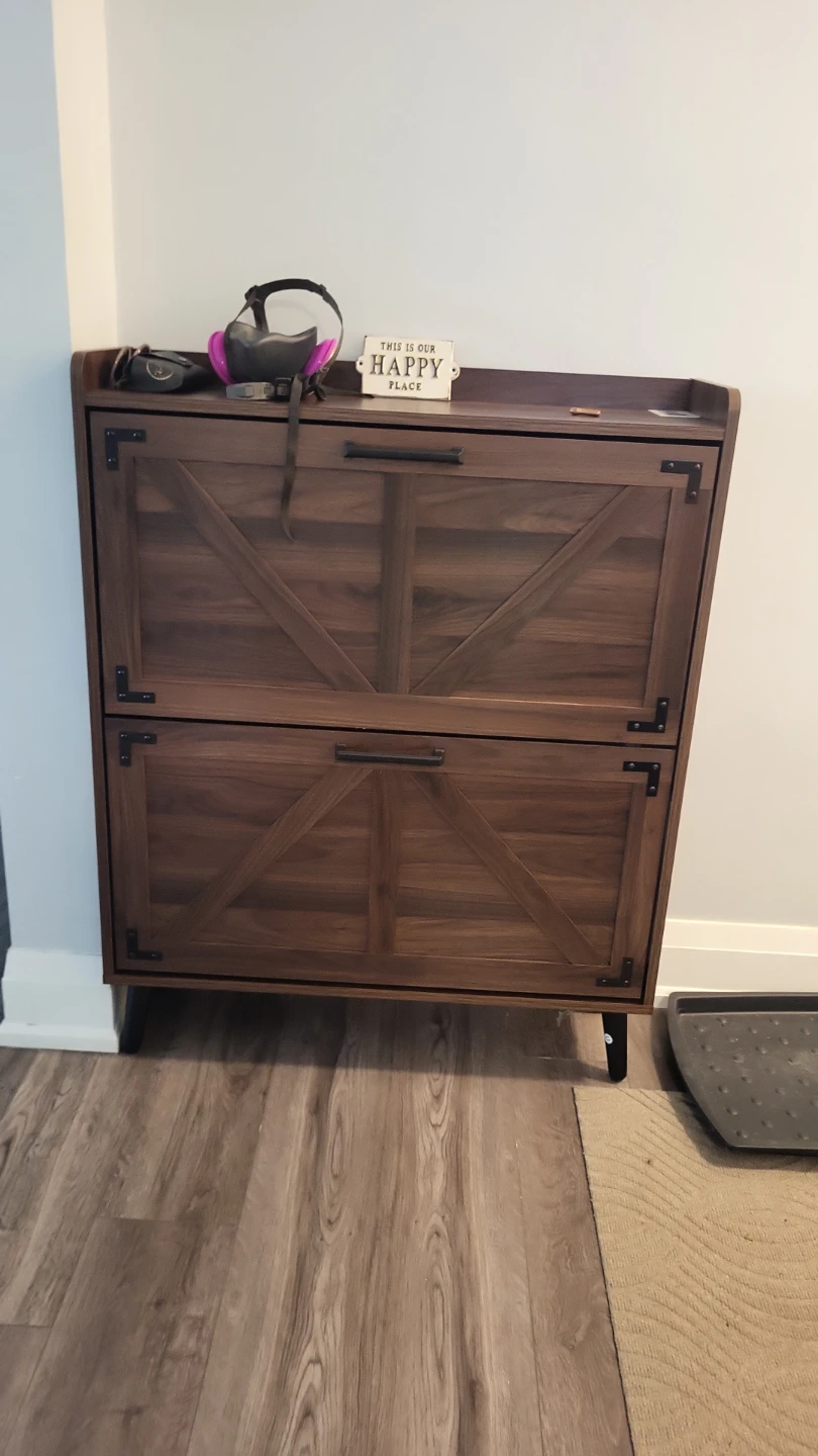 Barnyatooh Walnut Shoe Storage Cabinet with 2 Flip Drawers