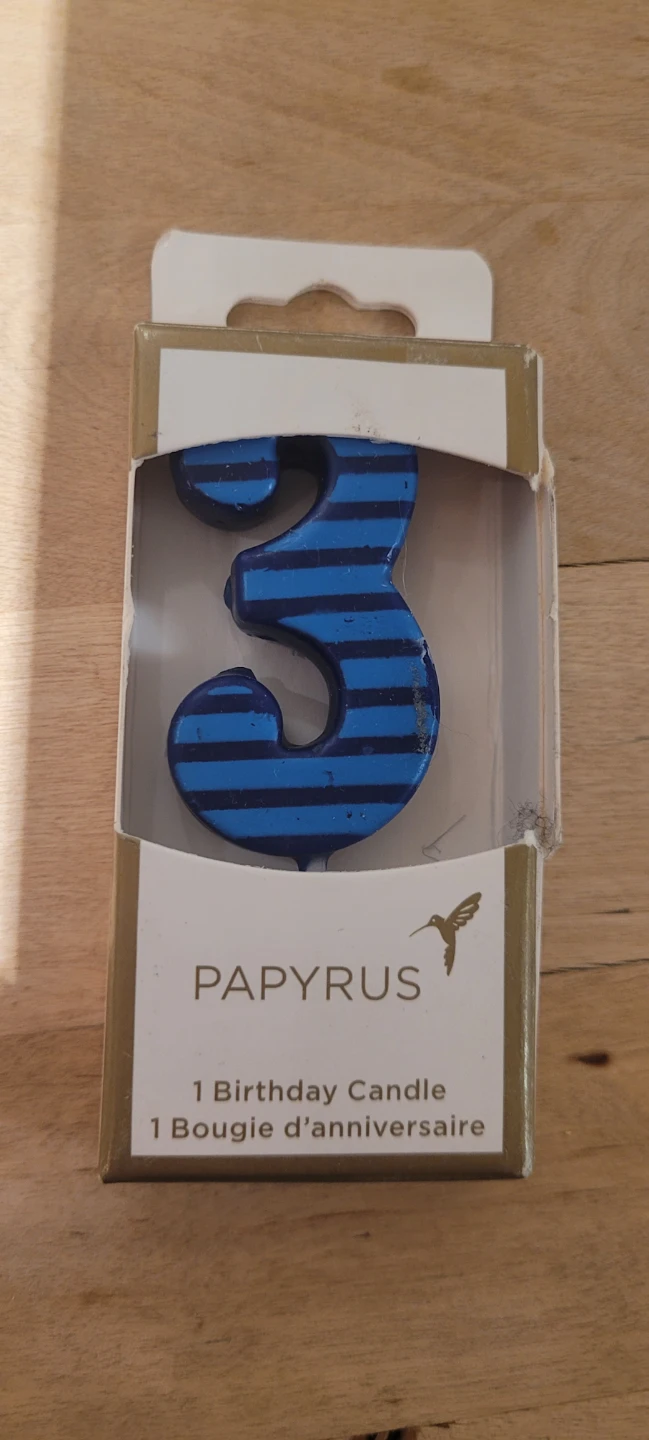 Papyrus Blue Striped Number 3 Birthday Candle - photo 2