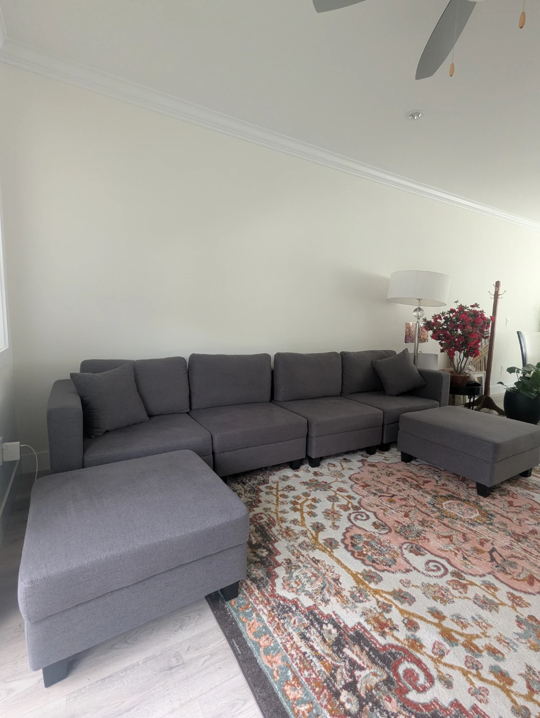 Dark Grey Sectional Sofa with Ottomans