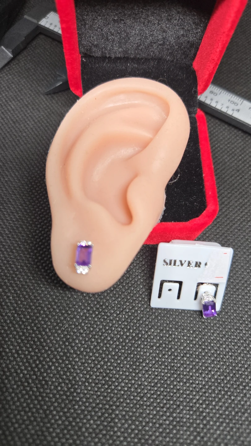 Silver Amethyst and CZ Accent Earrings - photo 3