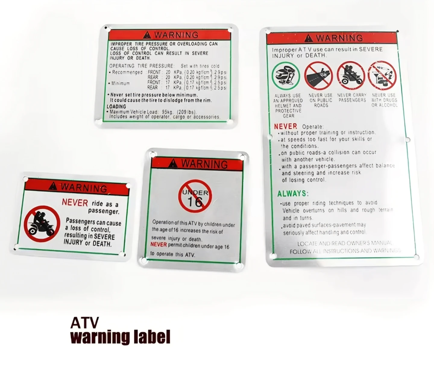 ATV Warning Labels (Set of 4)