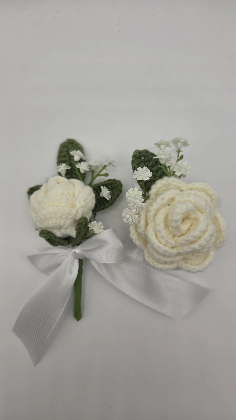 Handmade Crochet Rose Boutonniere & Corsage Set