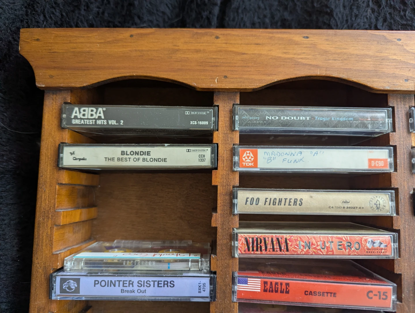 Wooden Cassette Tape Holder with Assorted Tapes - photo 3