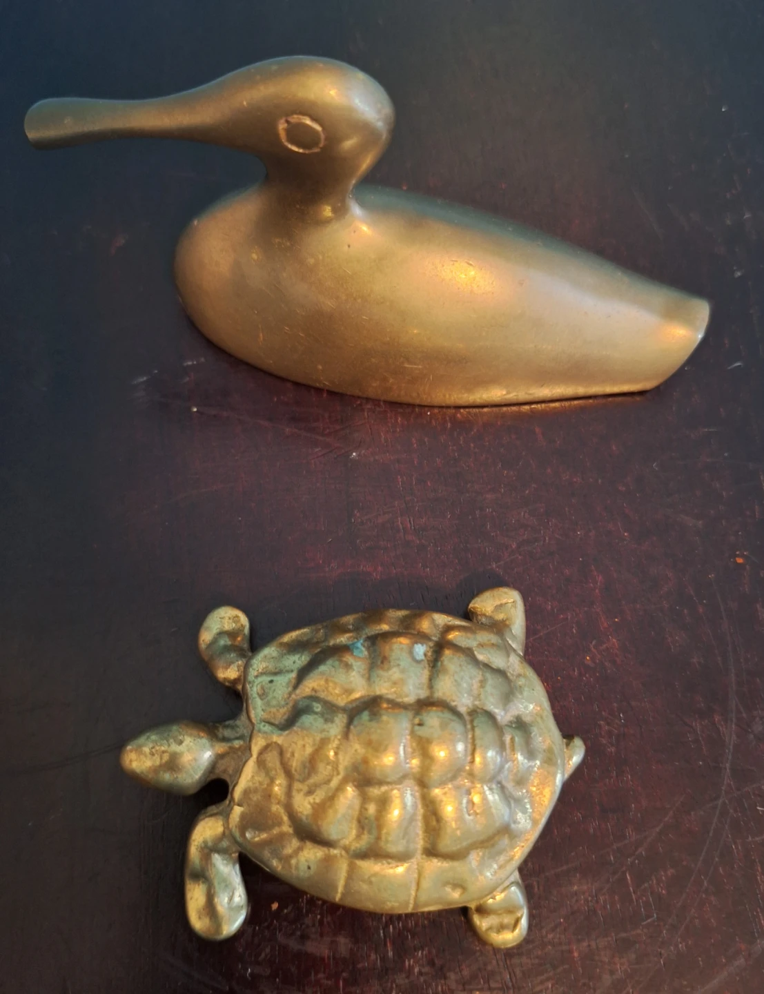 Brass Duck and Turtle Figurines
