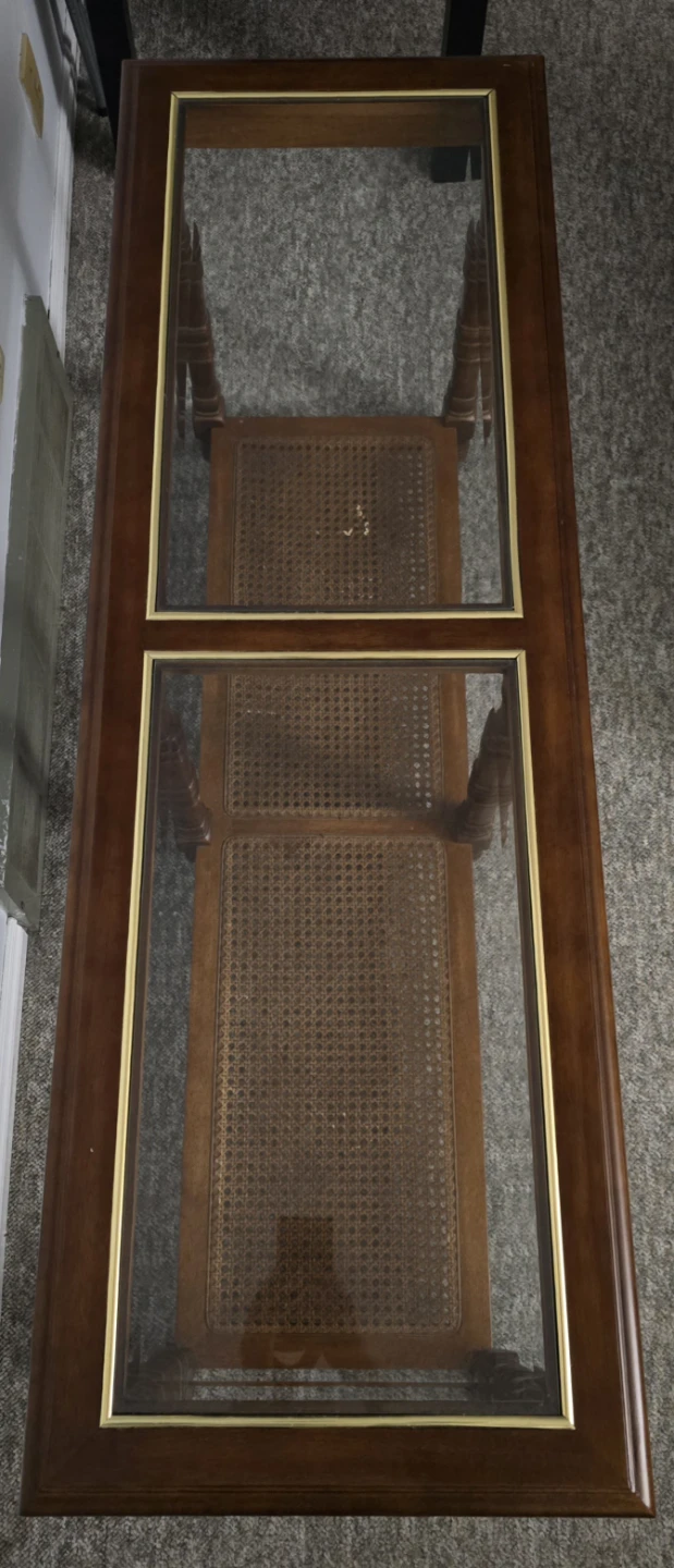 Wood and Glass Console Table with Cane Shelves - photo 2