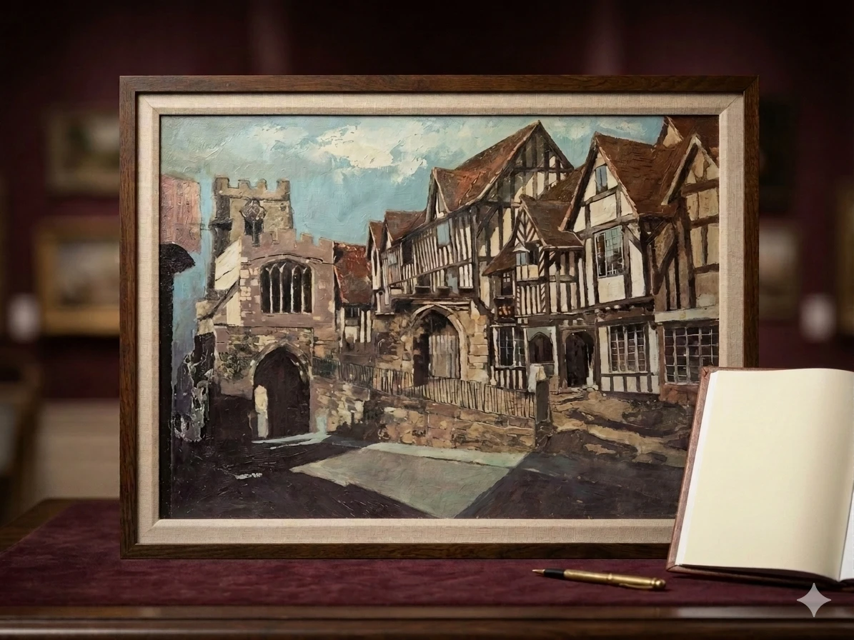 Vintage 1970s John Brown "Westgate, Warwick" Textured Print