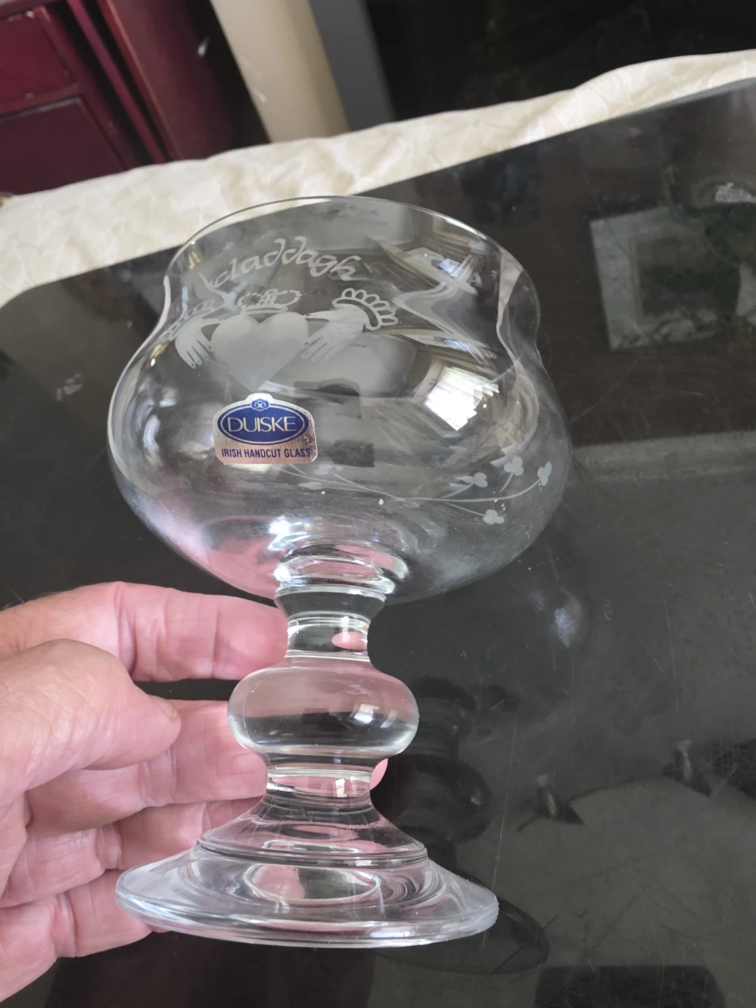 DUSKE Irish Handcut Glass Claddagh Goblet