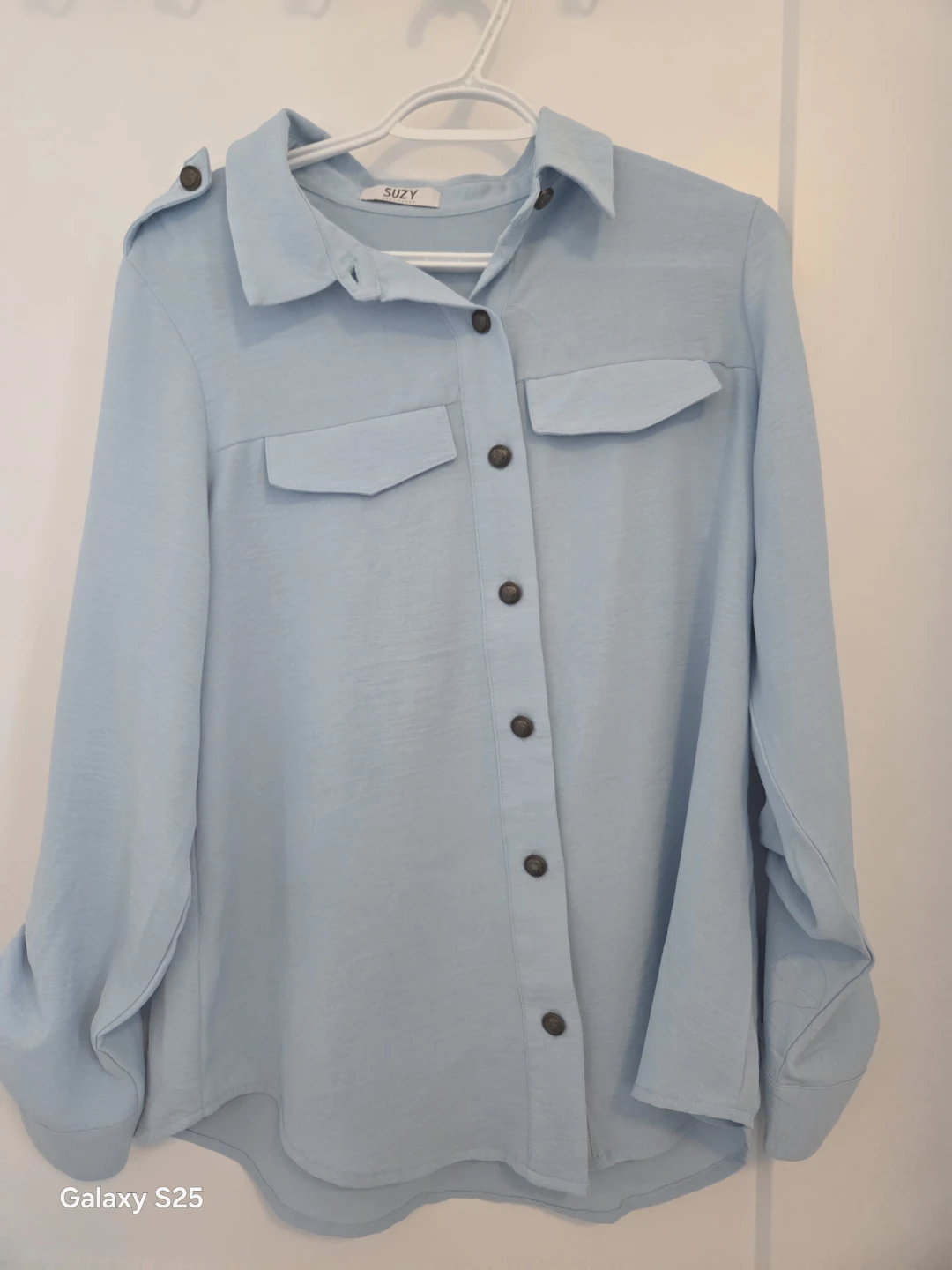 Suzy Shier Light Blue Button-Up Shirt with Pockets