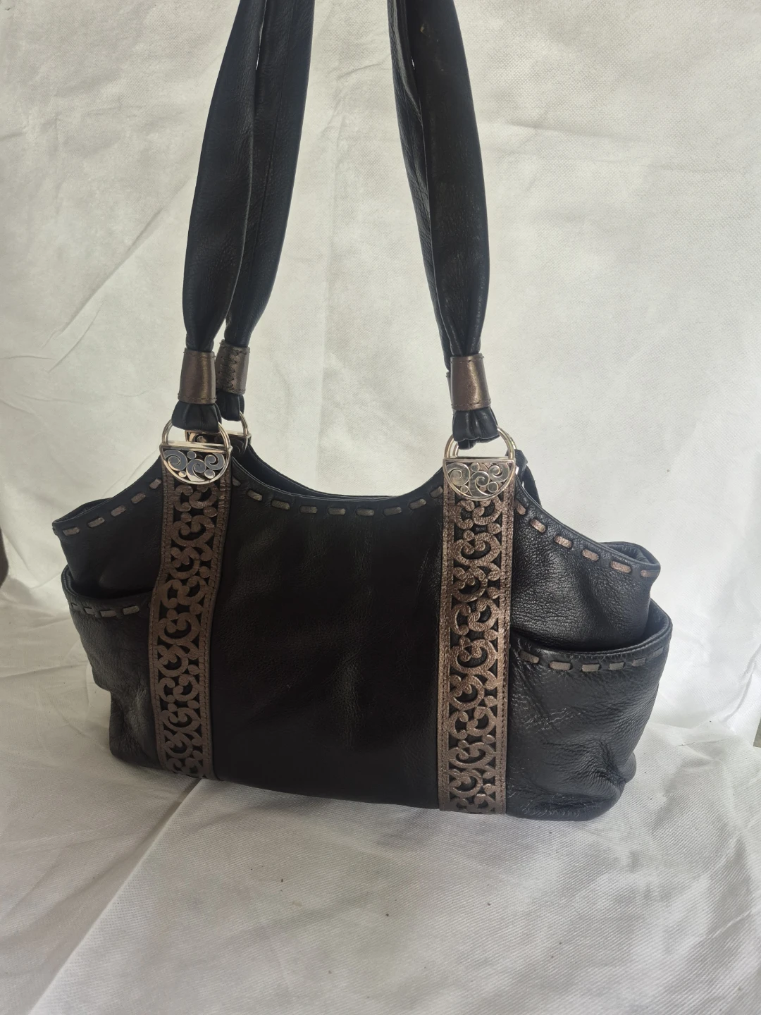 Brighton Black Leather Tote Bag with Decorative Trim - photo 4