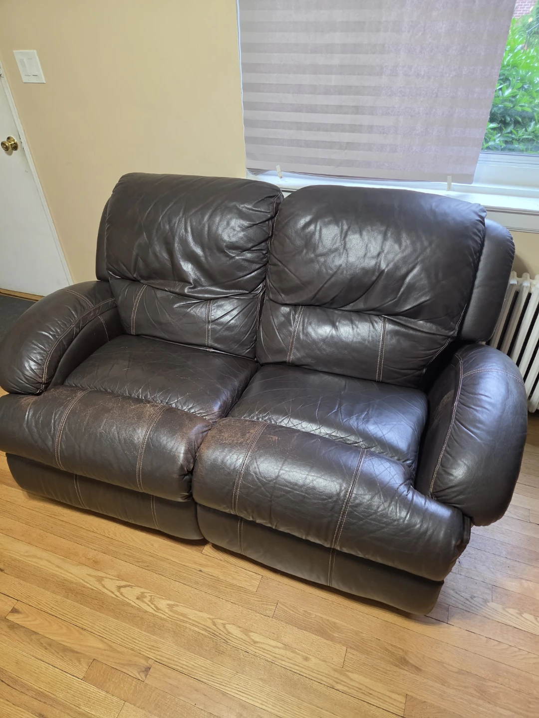 Brown Leather Loveseat Recliner - photo 2