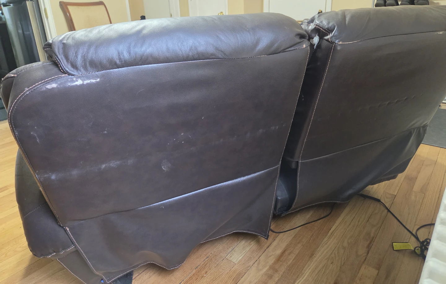 Brown Leather Loveseat Recliner - photo 3