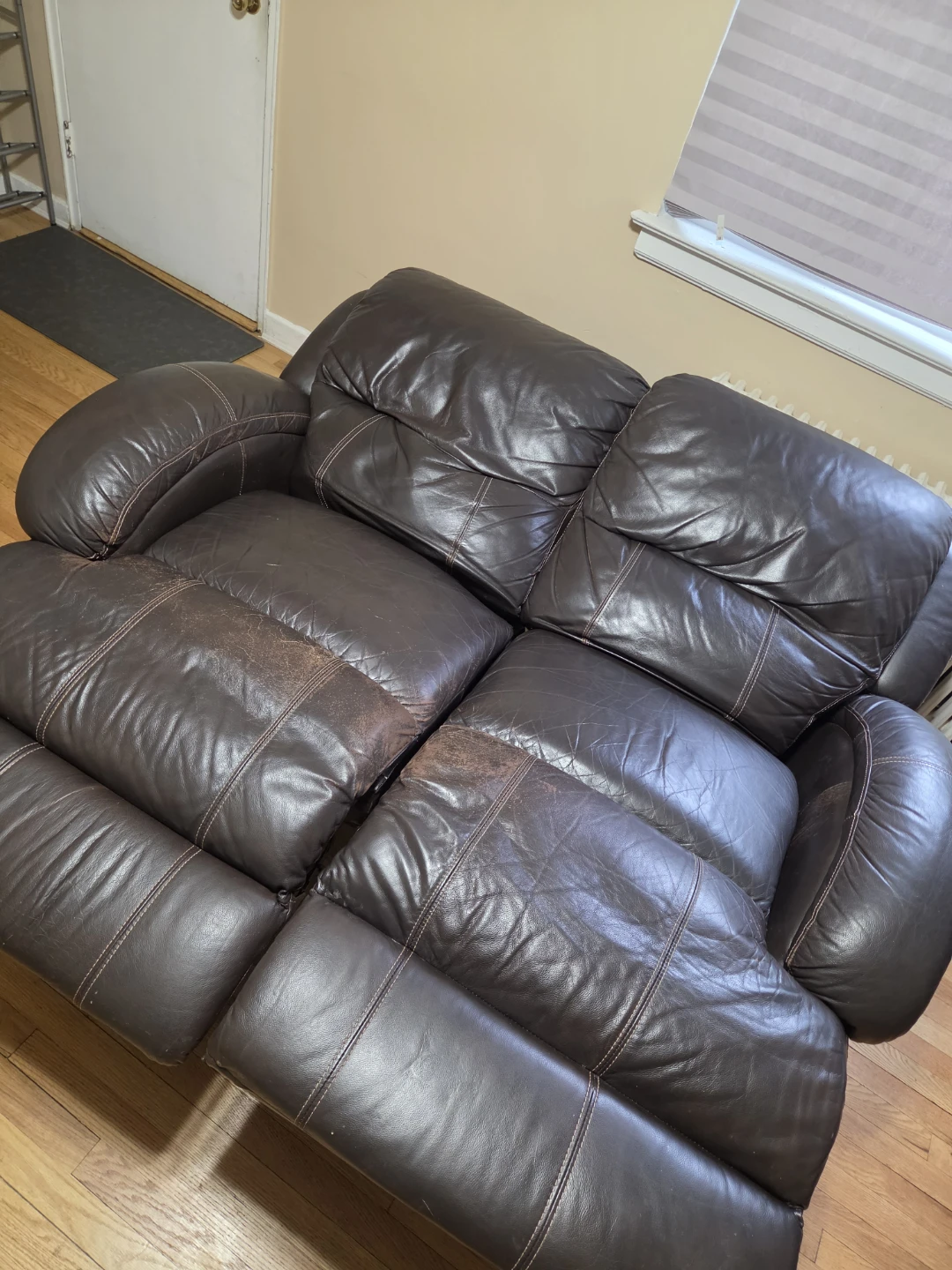 Brown Leather Loveseat Recliner - photo 4