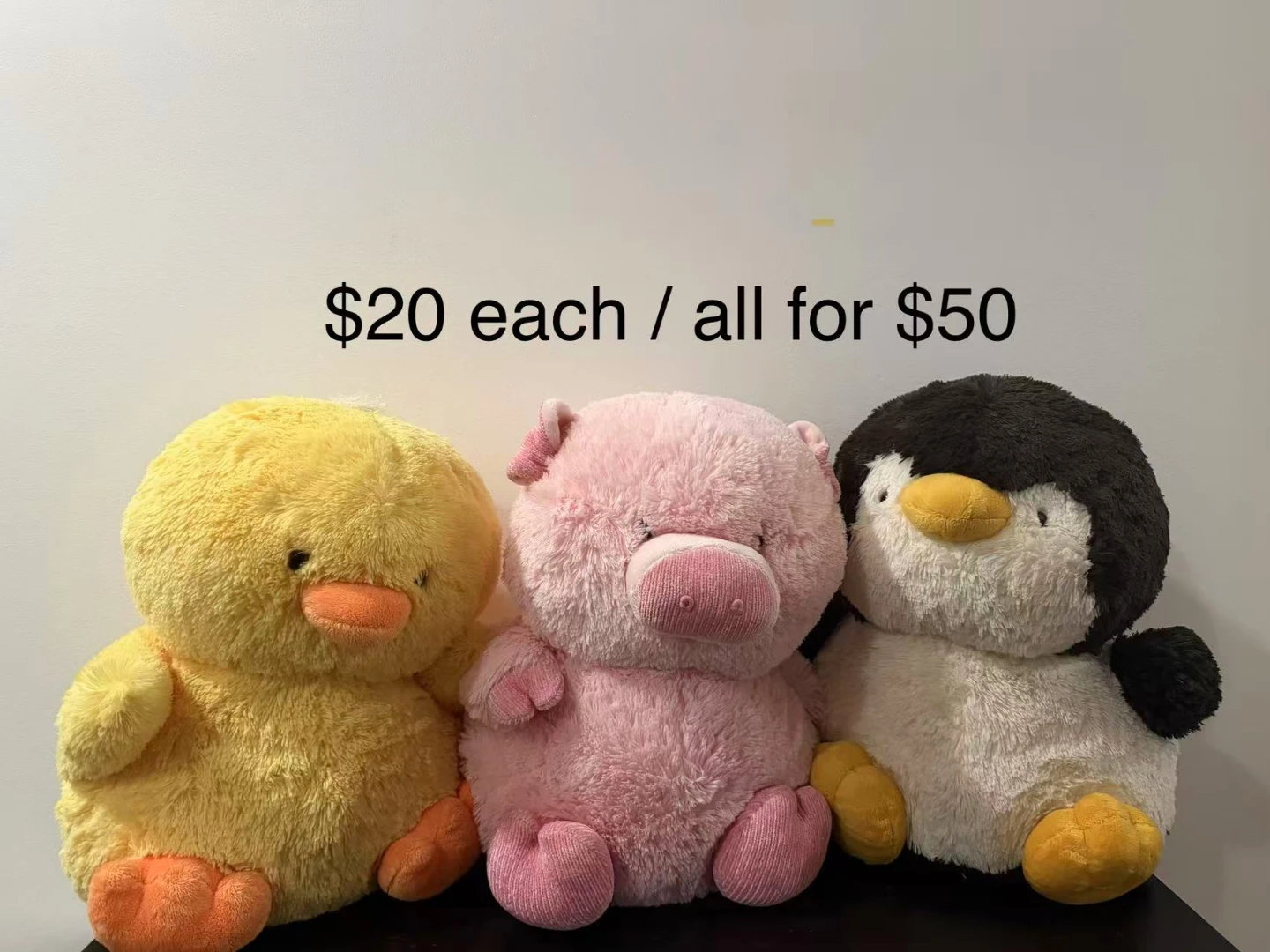 Plush Stuffed Animals - Duck, Pig, Penguin