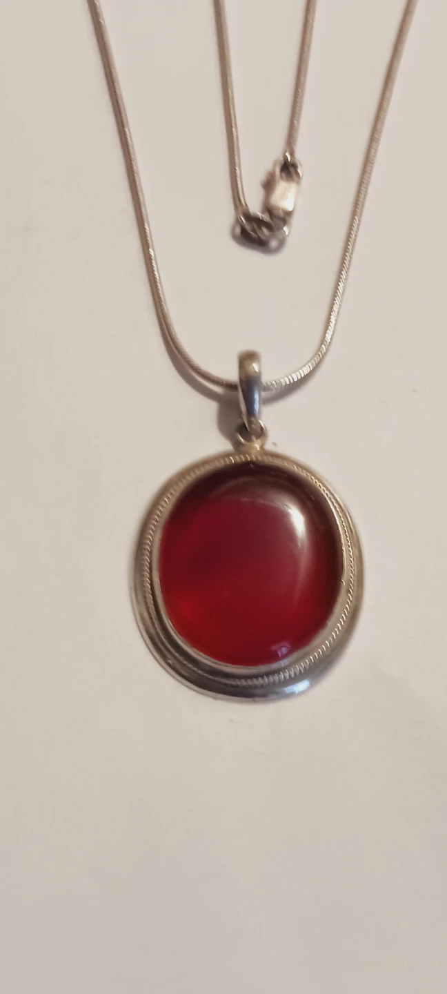Sterling Silver 925 Genuine Carnelian Stone Pendant Necklace - photo 2