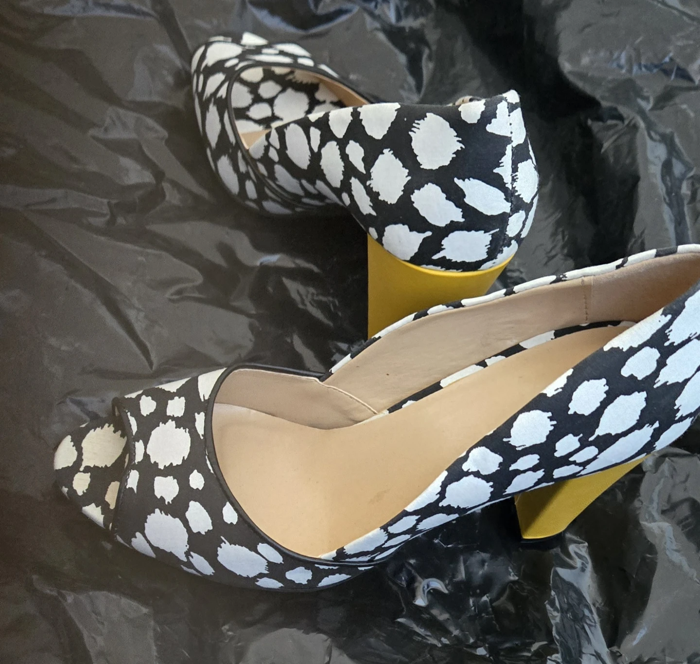 Women's Peep Toe Heels - Black/White Pattern - photo 2