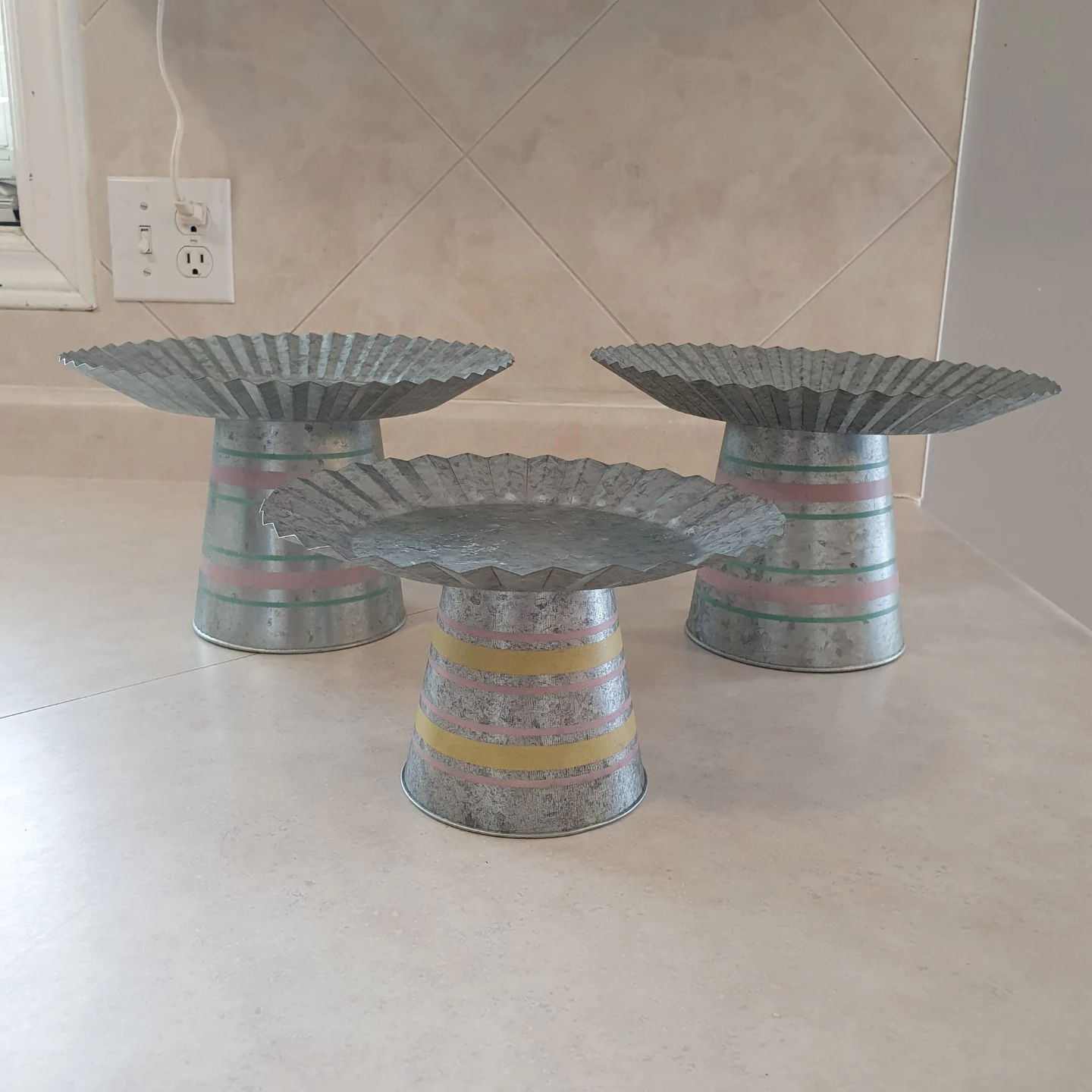 Set of 3 Galvanized Metal Cake Stands