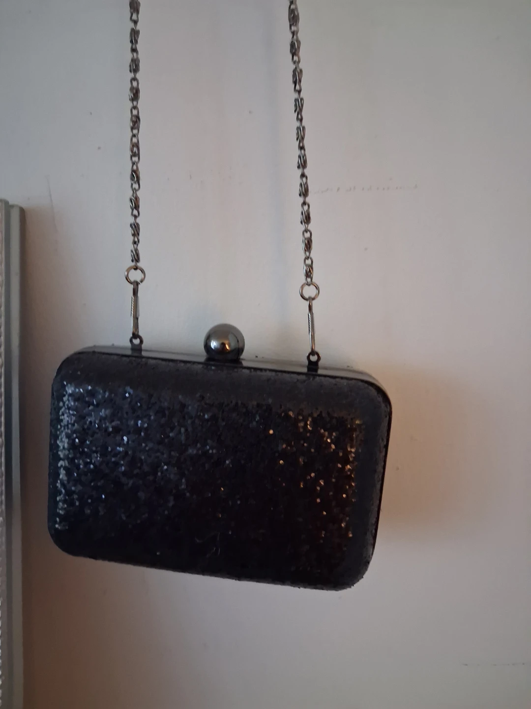 Black Sequin Clutch with Chain Strap by Aldo