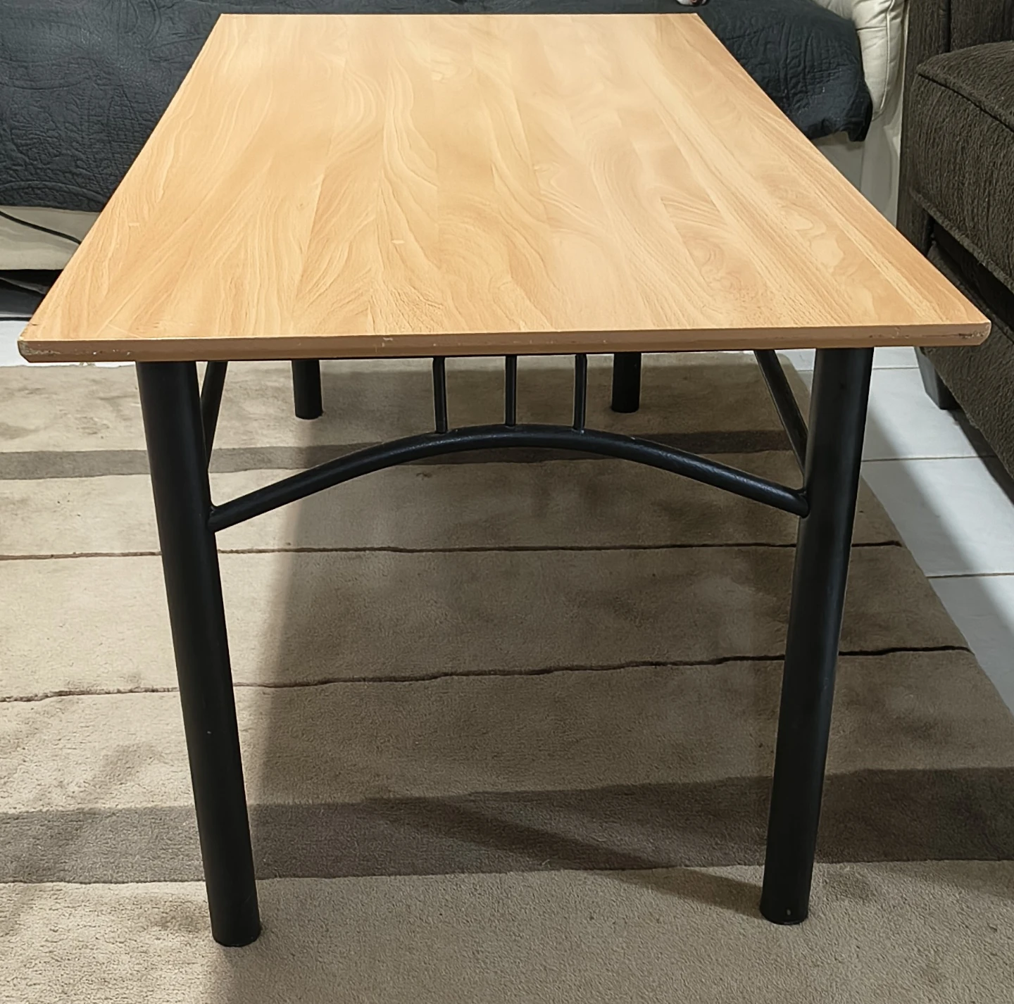Light Wood Coffee Table with Black Metal Legs
