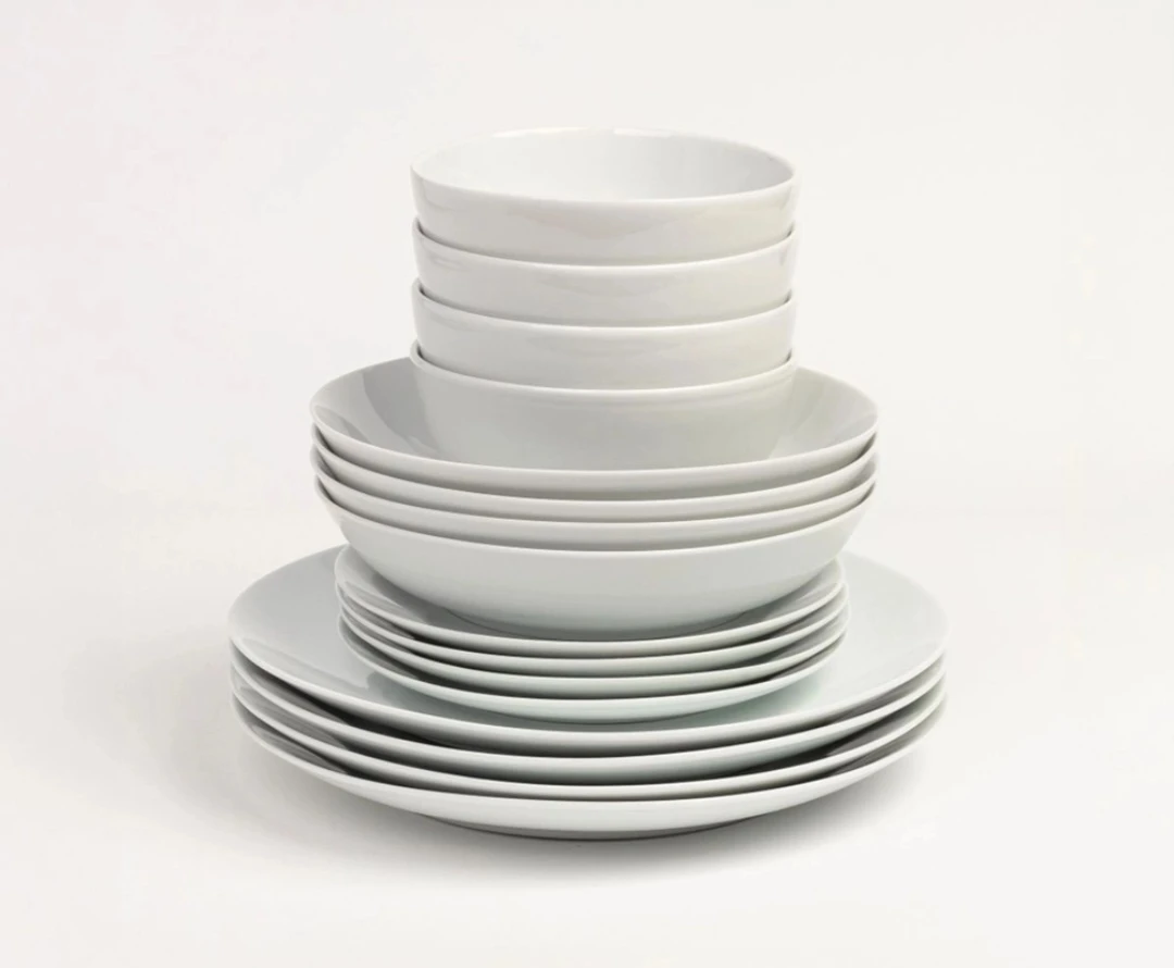 White Ceramic Dinnerware Set - Bowls and Plates