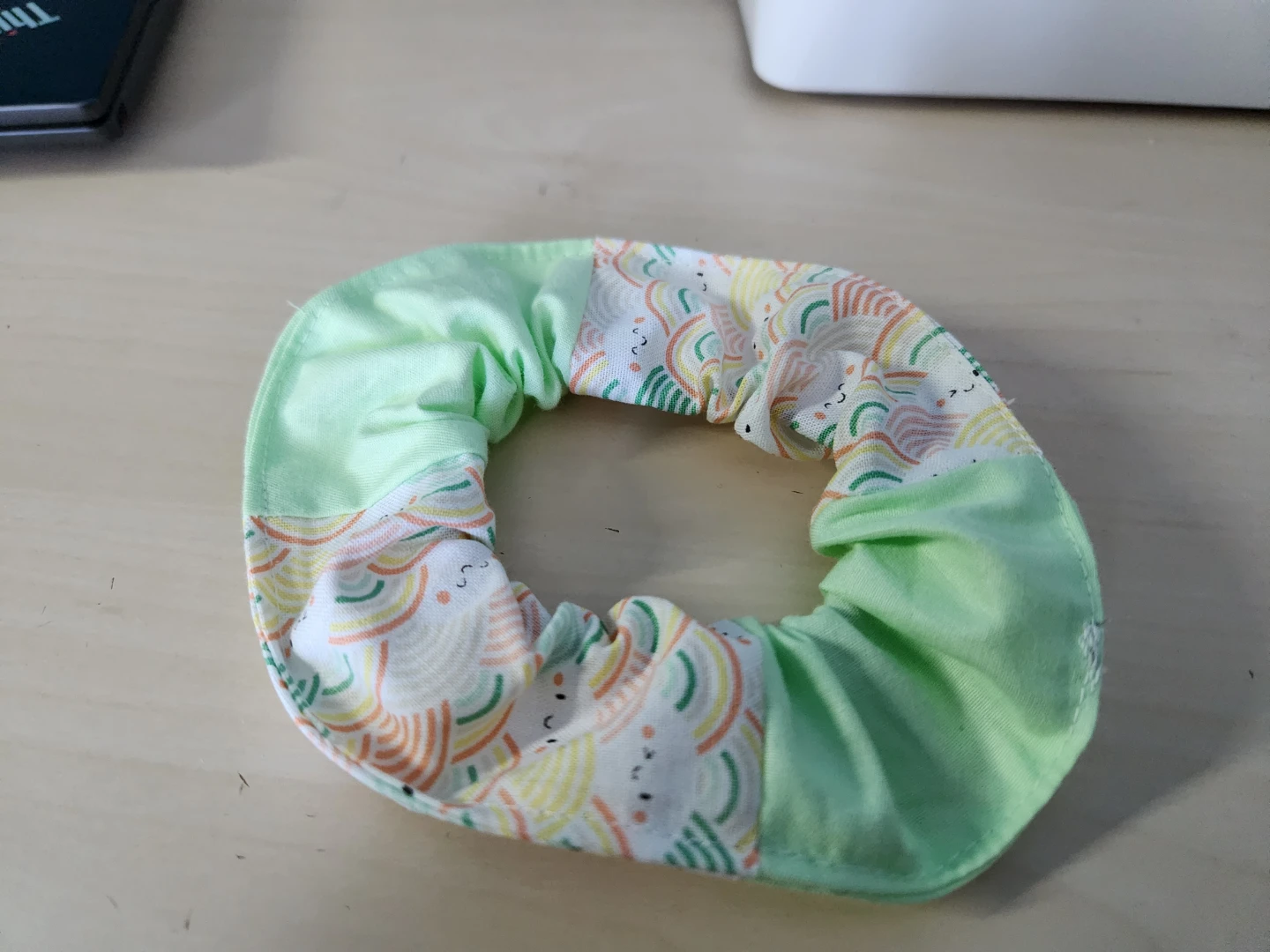 Hand Made Fabric Scrunchie with Rainbow Cloud Pattern - photo 2
