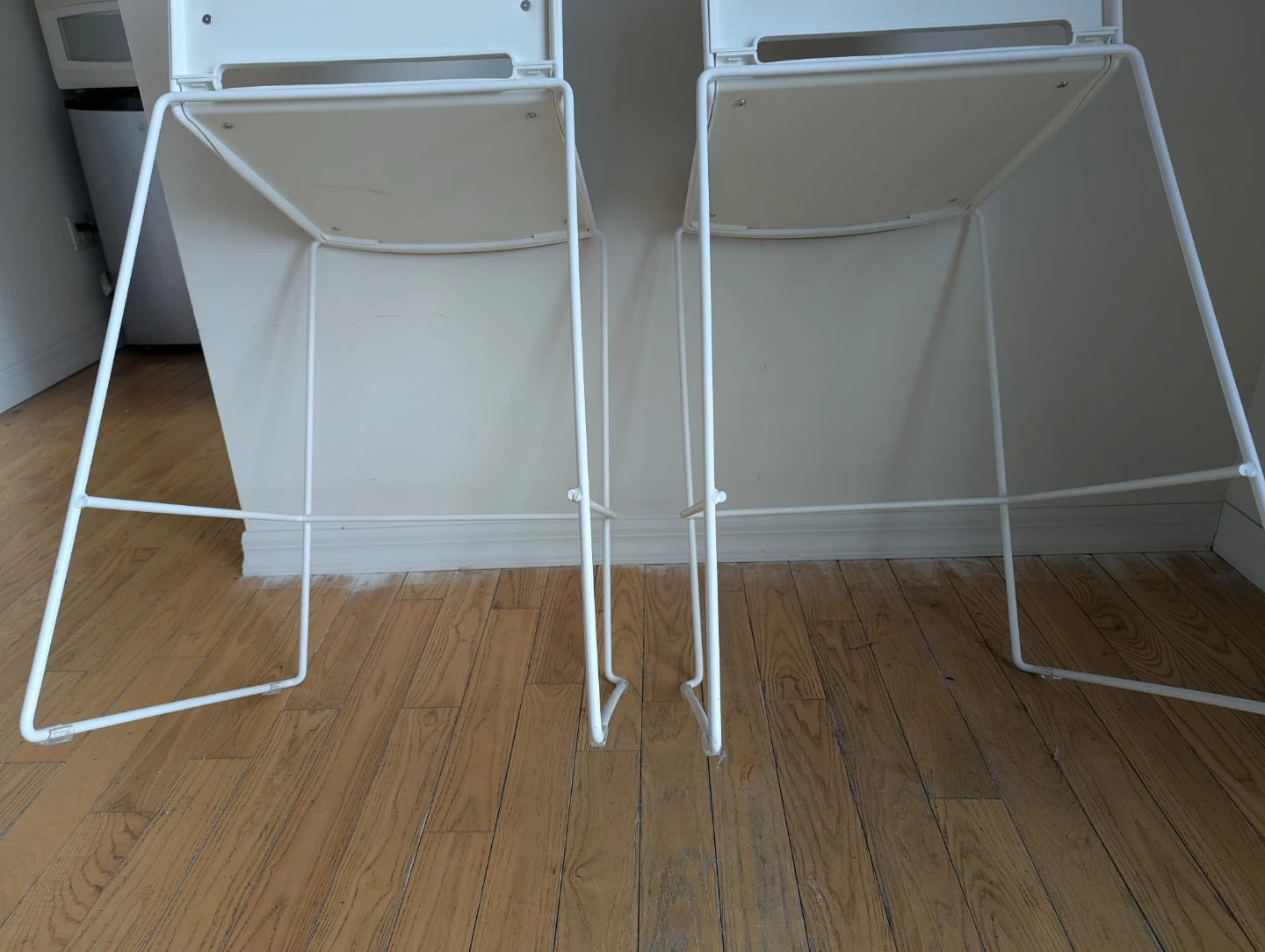 Set of 2 White Metal Bar Stools with Padded Seats