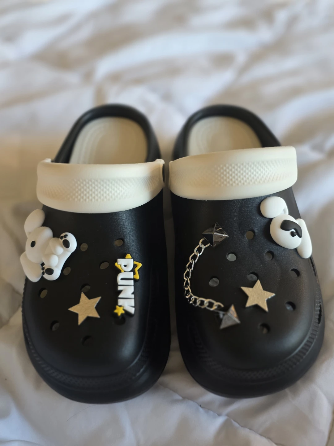 Black "PUNK" Croc-style Clogs with Charms - photo 2