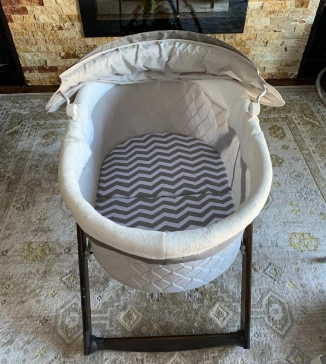 Grey Chevron Bassinet with Canopy - photo 2